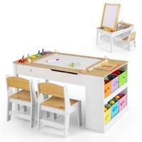 KINDERTISCH mit Stuhl natur(3-tlg) - Naturfarben, Holzwerkstoff (109/55/60cm) - COSTWAY