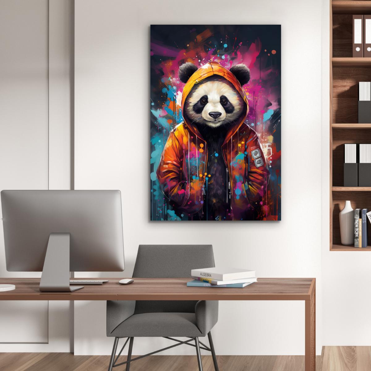 METALLBILD Panda - Jacke - Graffiti - Orange 80x120 cm - Orange, Metall (80/120cm) - MuchoWow