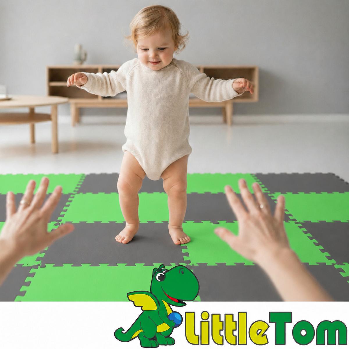 SPIELMATTE ab Null - 180/90/1 cm Puzzlematte Grau - Grau/Grün, Kunststoff (30/30cm) - Littletom