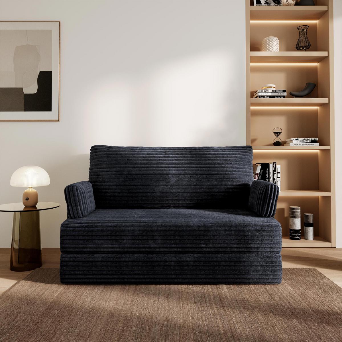 BETTSOFA LADIA aus Schaumstoff Cordstoff Schwarz Schlaffunktion - Schwarz, Textil (140/86/60cm) - MASSENO