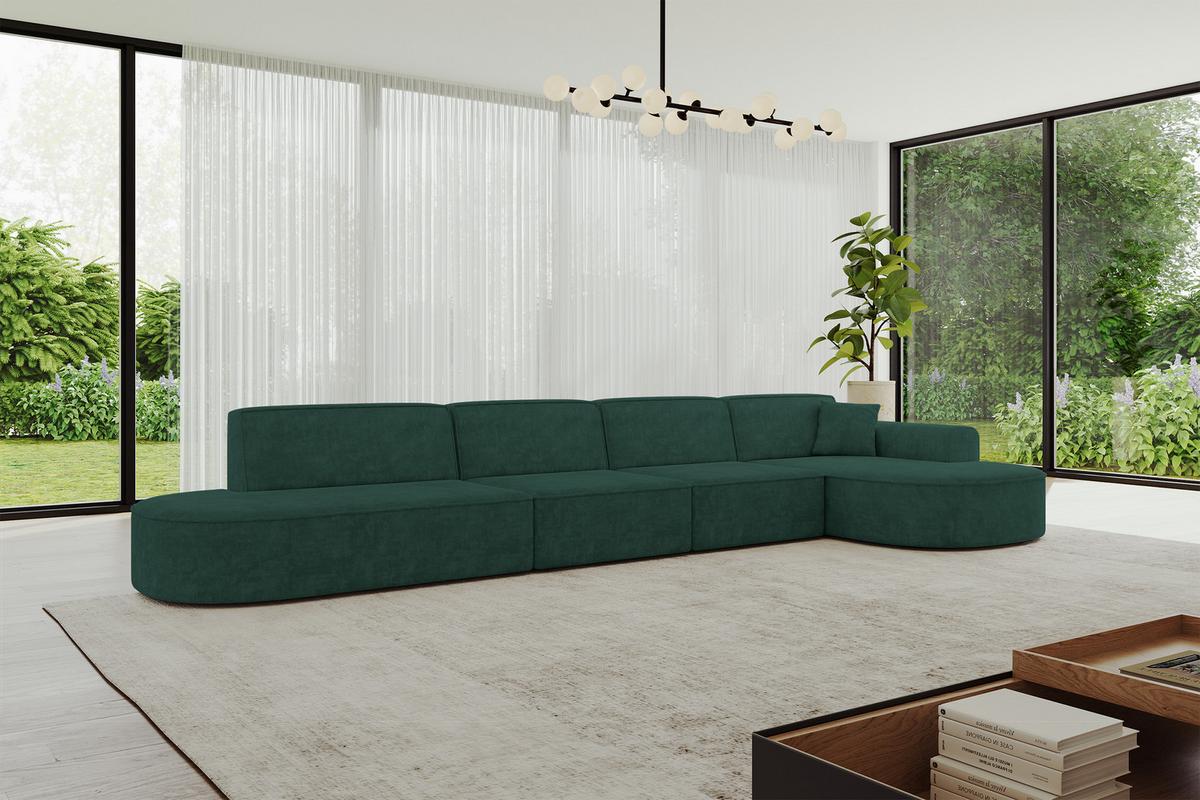 ECKSOFA Ottomane Rechts MARI-L3 - 413x171x79 cm Grün Velours - Schwarz/Grün, Holzwerkstoff/Kunststoff (171/413cm) - ALTDECOR