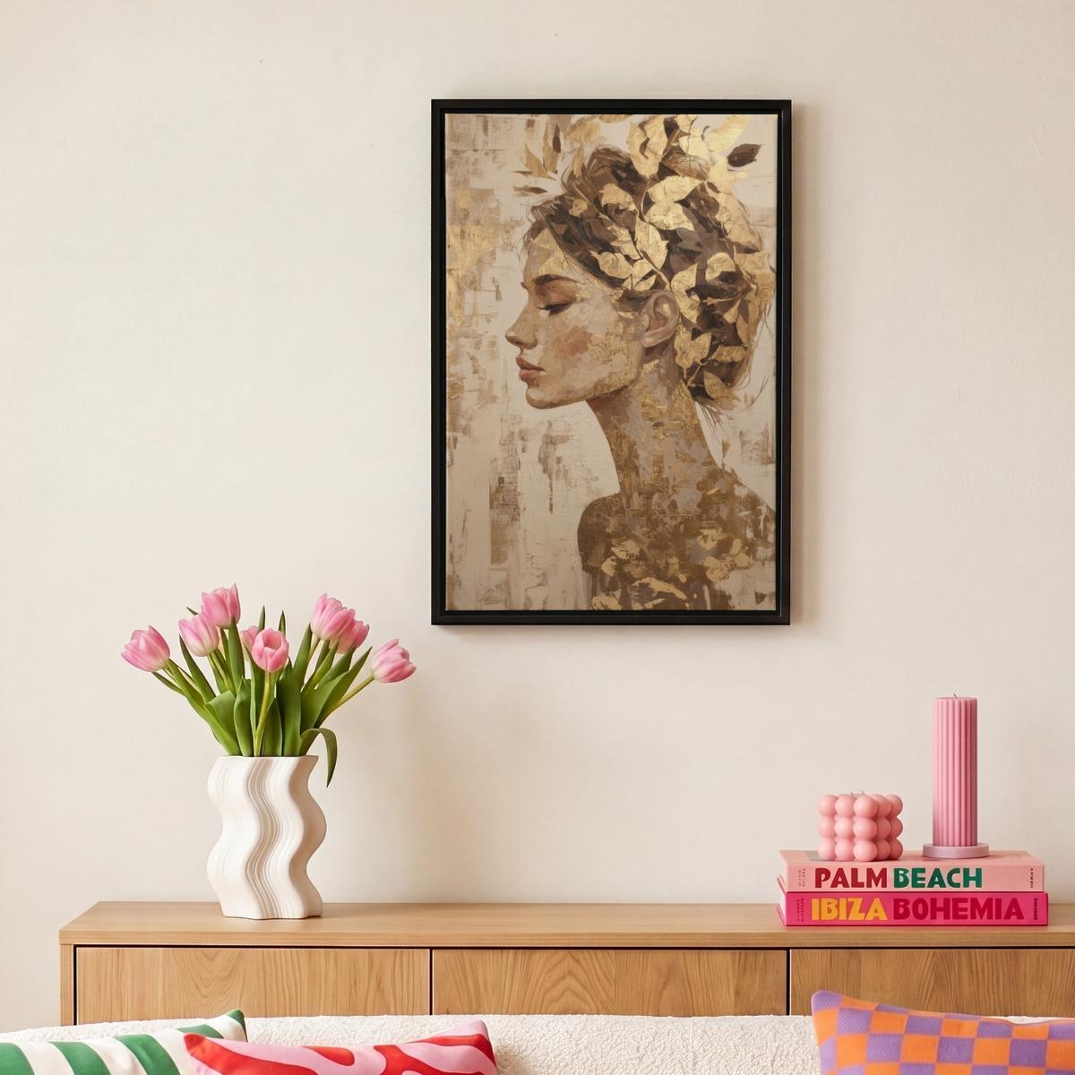 LEINWAND Bilder mit Rahmen - Frau - Gold - Abstrakt - Textur - 20x30 - Goldfarben, Textil (20/30cm) - MuchoWow