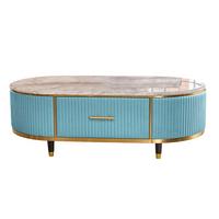 COUCHTISCH MARIA Hellblau Marmor, Kunstleder - Schwarz/Hellblau, Stein/Metall (70/130/45cm) - KAWOLA