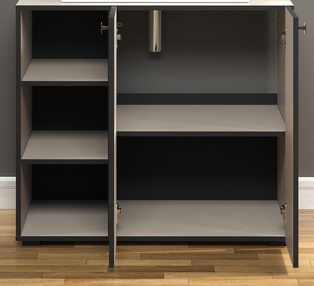 WASCHTISCH Kaschmir, Grau 90 cm, Set inklusive großem Waschbecken - Kaschmir/Schwarz, Holzwerkstoff/Metall (53/91/90cm) - Top.Furn