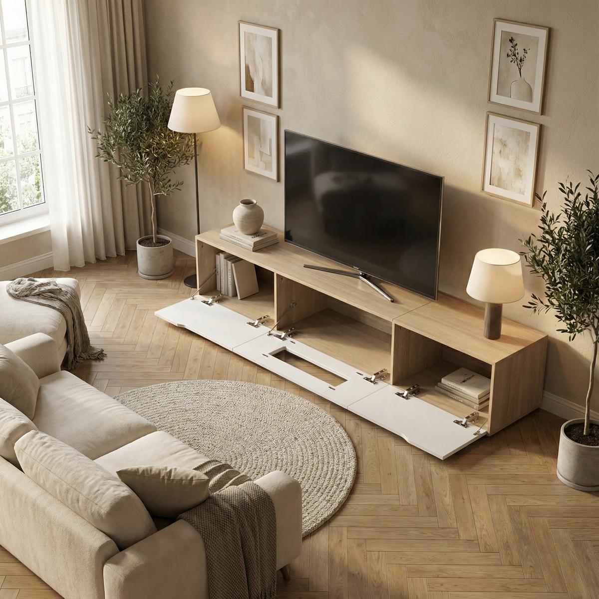 TV-LOWBOARD 180 cm in Weiß Hochglanz & Holz-Optik - Weiß, Holzwerkstoff (180/30/35cm) - Urban Meuble