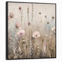 LEINWAND Bilder mit Rahmen - Blumen - Rosa - Modern - Beige - 90x90 - Beige, Textil (90/90cm) - MuchoWow