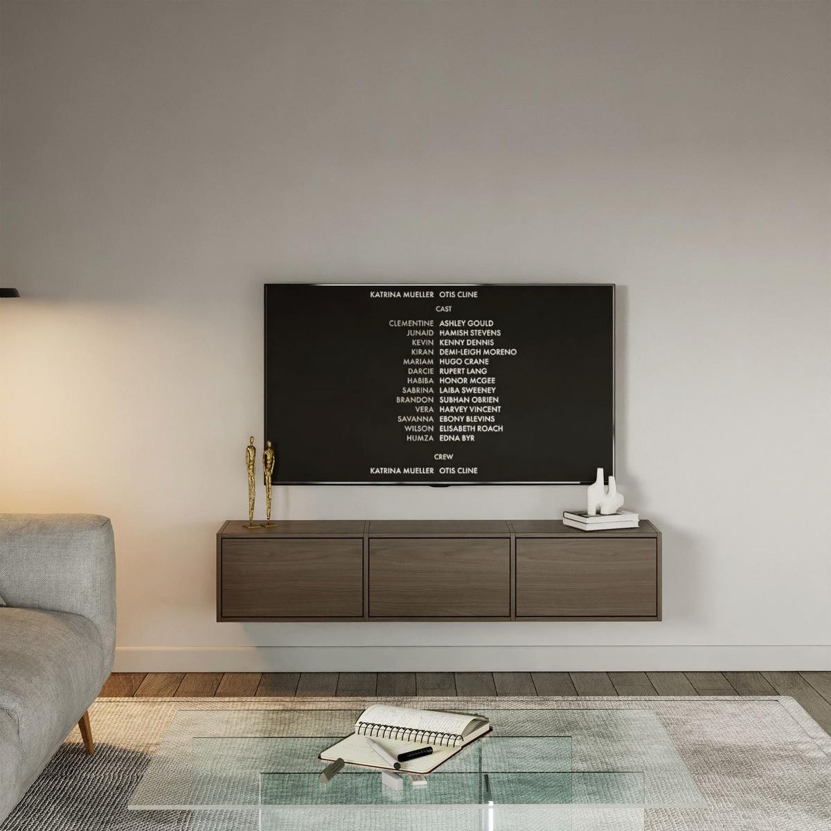 TV-LOWBOARD hängend, 3 Klappen, Walnuss, 150 cm - Dunkelbraun, Holzwerkstoff (150.1/30/30cm) - Selsey