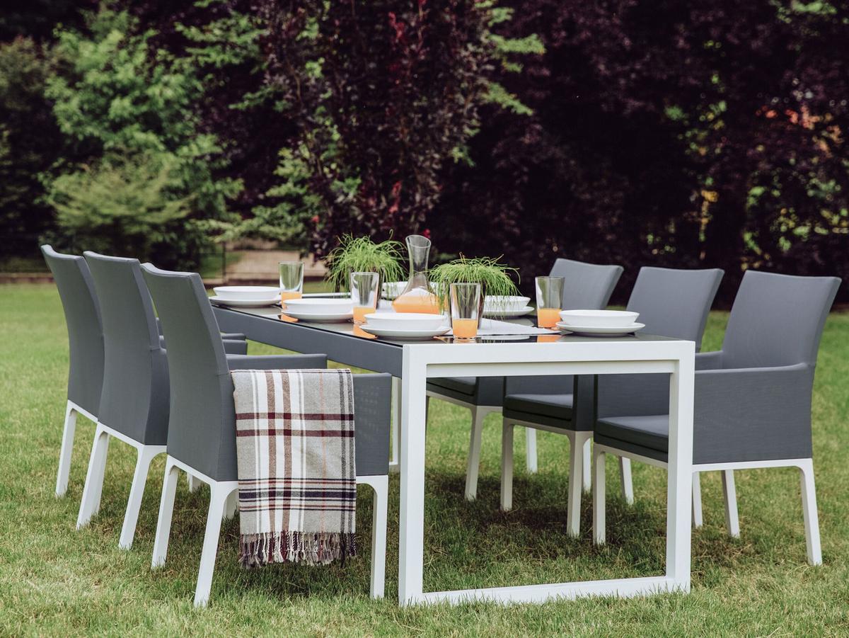 GARTENSTUHL 8er-Set Aluminium grau Bacoli - Grau, Textil (52/91/62cm) - Beliani