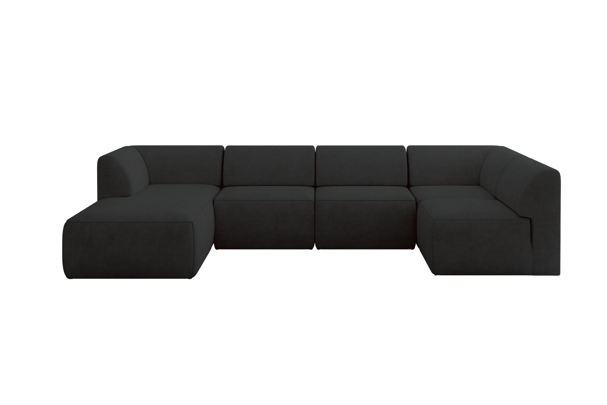 WOHNLANDSCHAFT Ottomane Links MOVA 345x180x78 Schwarz Velours - Schwarz, Holzwerkstoff/Kunststoff (180/78/345cm) - ALTDECOR