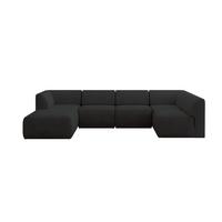 WOHNLANDSCHAFT Ottomane Links MOVO-L 345x180x78 cm Schwarz Velours - Schwarz, Holzwerkstoff/Kunststoff (345/78/180cm) - ALTDECOR