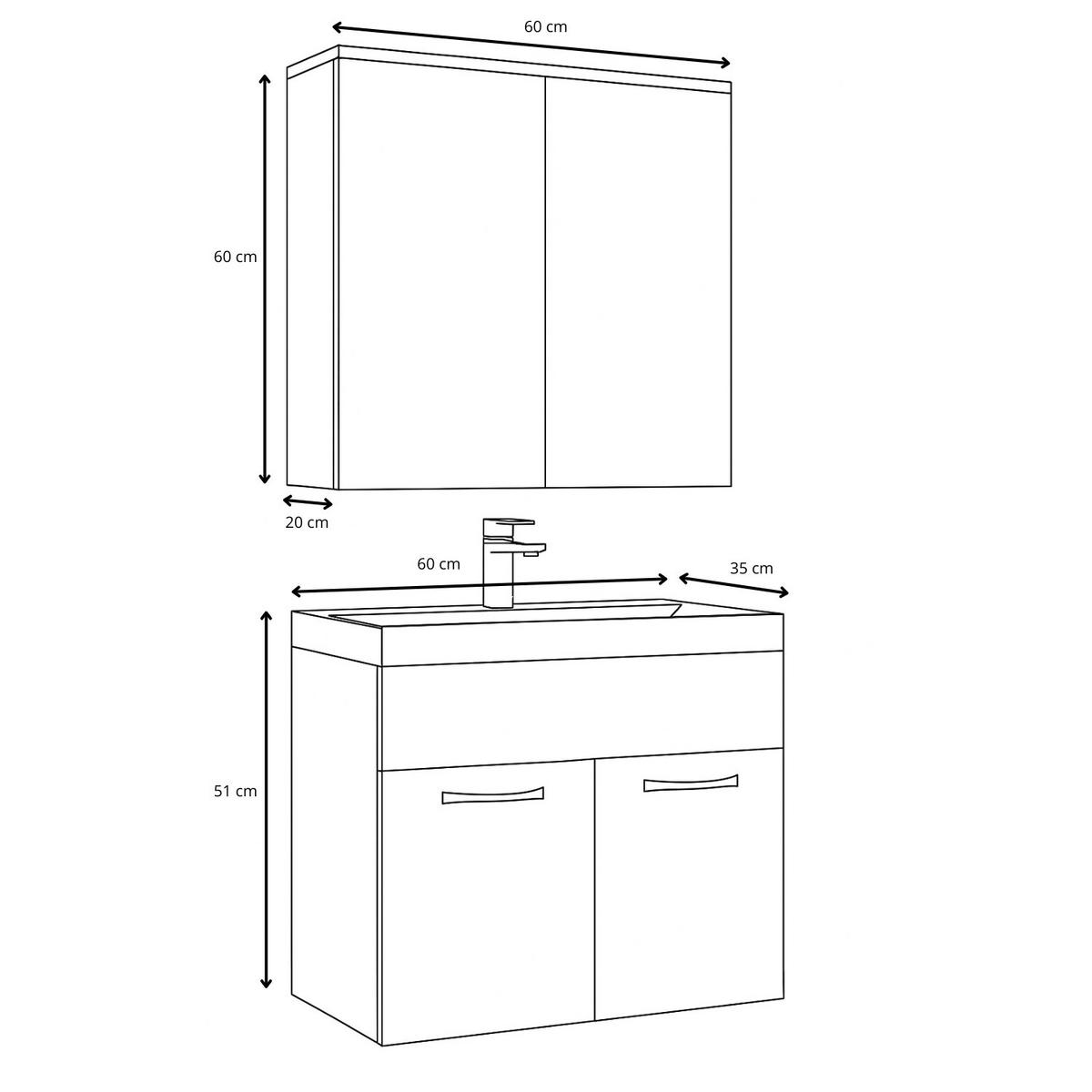 BADMÖBEL-SET Montreal 3 Teile Eiche - 60 x 35 x 51 cm - Eichefarben, Holz (60/53/35cm) - Badplaats