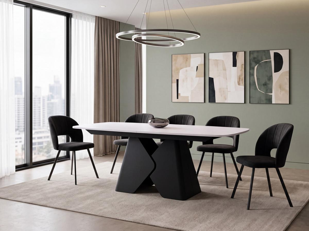 ESSTISCH Vanta rechteckig ausziehbar verlängerbar mit Schwarzem Metallgestell, Weiß 200-290/90/76 cm - Schwarz/Weiß, Holzwerkstoff/Metall (90/290/76cm) - WFL GROUP
