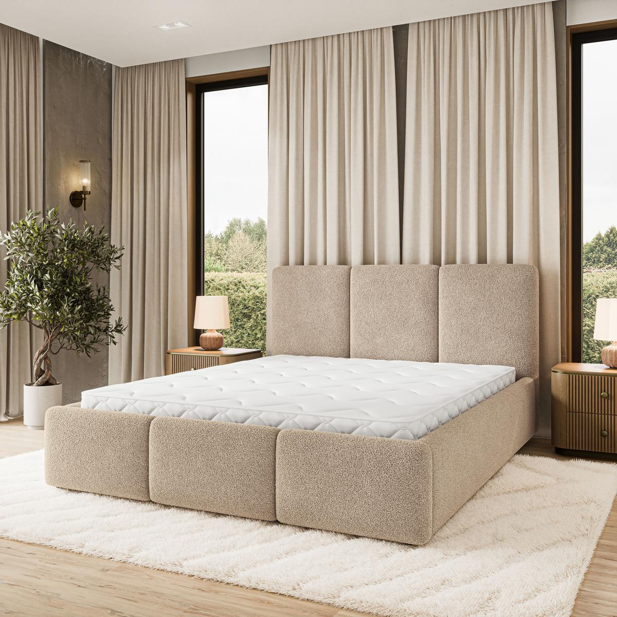 POLSTERBETT MORENA Q 160x200 cm mit Bettkästen - Beige - Beige, Holz (160/200cm) - MASSENO