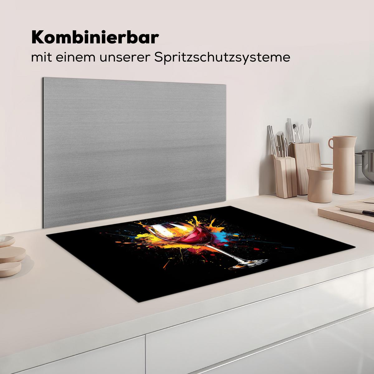 HERDABDECKPLATTE Wein - Glas - Graffiti - Getränk - Rot - Farbe Induktionsmatte 77x51 cm - Weinrot, Kunststoff (77/51/0.2cm) - MuchoWow