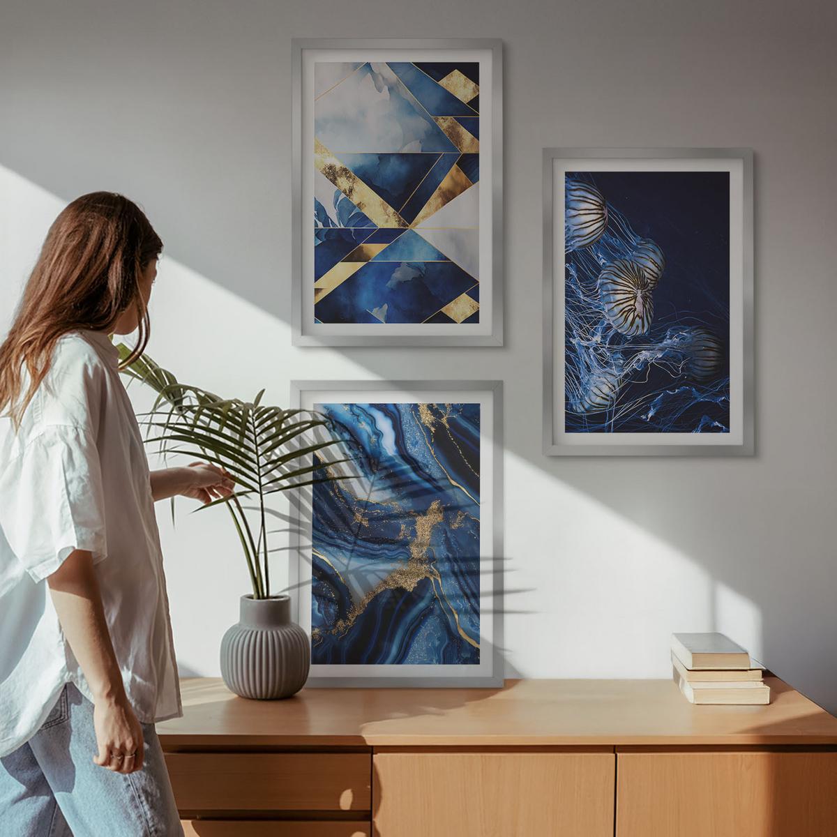 BILDER SET 3er Set - 40x60 cm Silberner Rahmen - Abstrakte, elegante Muster - Silberfarben, Kunststoff (40/60cm) - TULUP