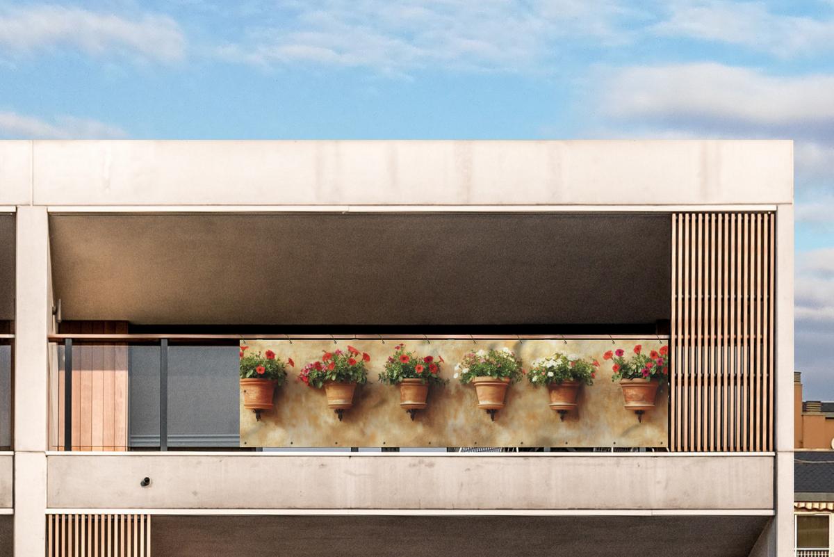 BALKON-SICHTSCHUTZ Blumentöpfe - Wand - Vintage Witterungsbeständig 300x75 cm - Terracotta, Kunststoff (300/75cm) - MuchoWow