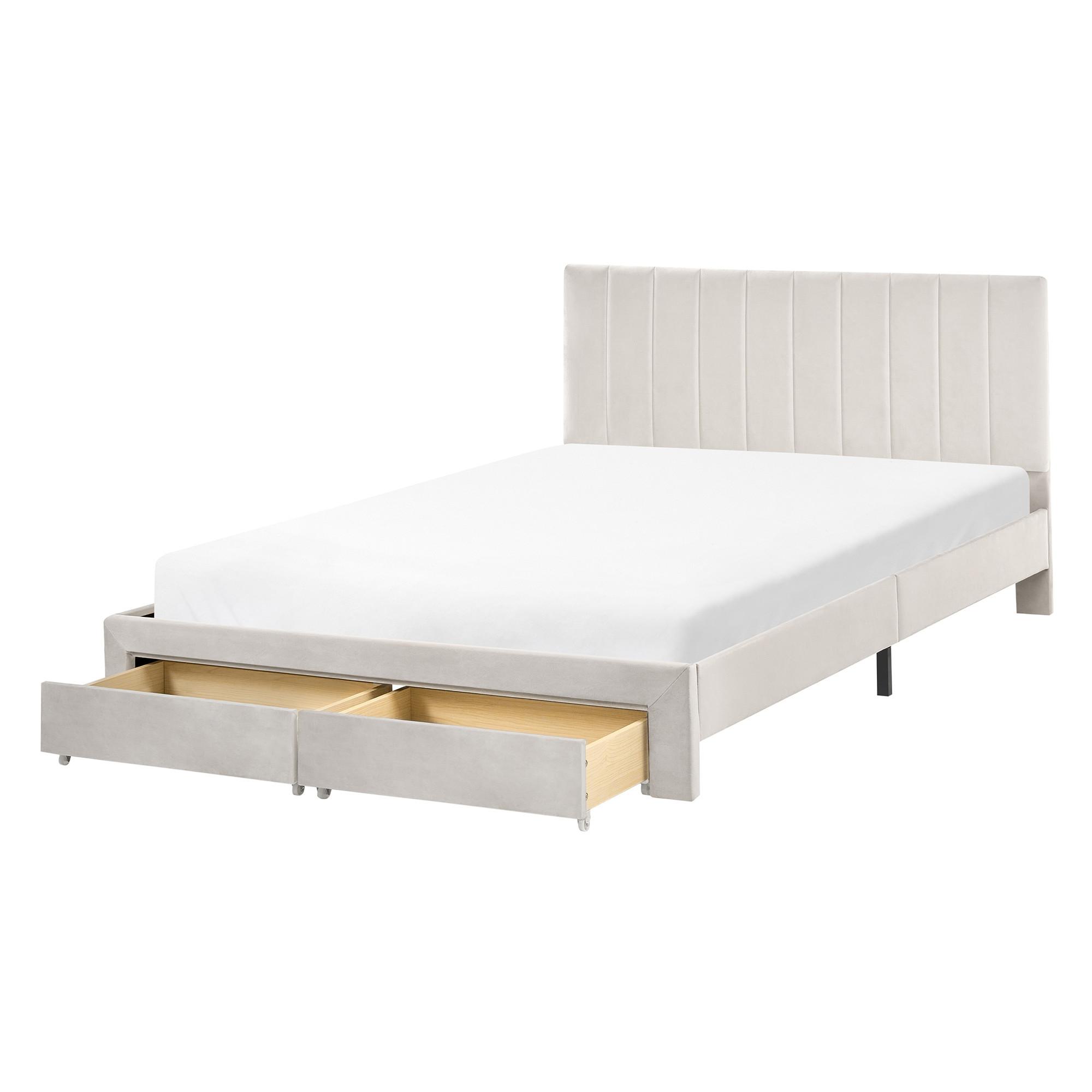 BETT mit Schubladen 140/200 cm Samtstoff Cremeweiß Lonzac - Creme, Textil (140/200cm) - Beliani
