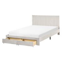 BETT mit Schubladen 140/200 cm Samtstoff Cremeweiß Lonzac - Creme, Textil (140/200cm) - Beliani
