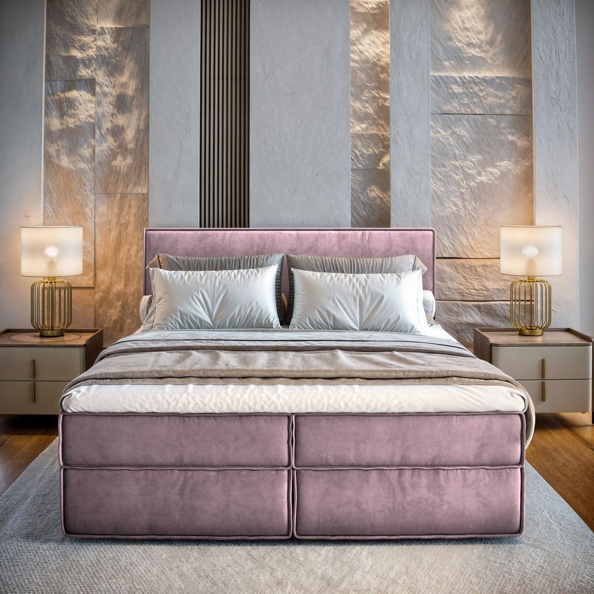 BOXBETT PELLIO 180x200 cm mit Matratze und Topper - Lila - Lila, Holz (180/200cm) - MASSENO