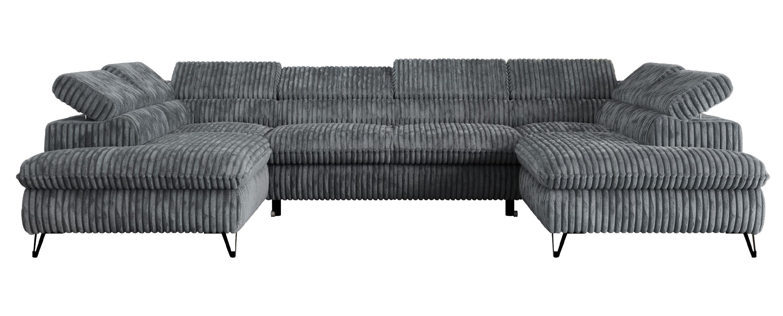 WOHNLANDSCHAFT PETER U Cord Dunkelgrau - Dunkelgrau/Schwarz, Textil/Metall (346/76/208cm) - MKS