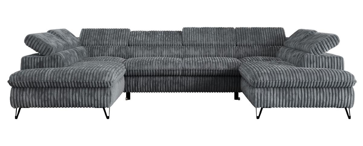 WOHNLANDSCHAFT PEDRO U Cord Dunkelgrau - Dunkelgrau/Schwarz, Textil/Metall (346/76/208cm) - MKS
