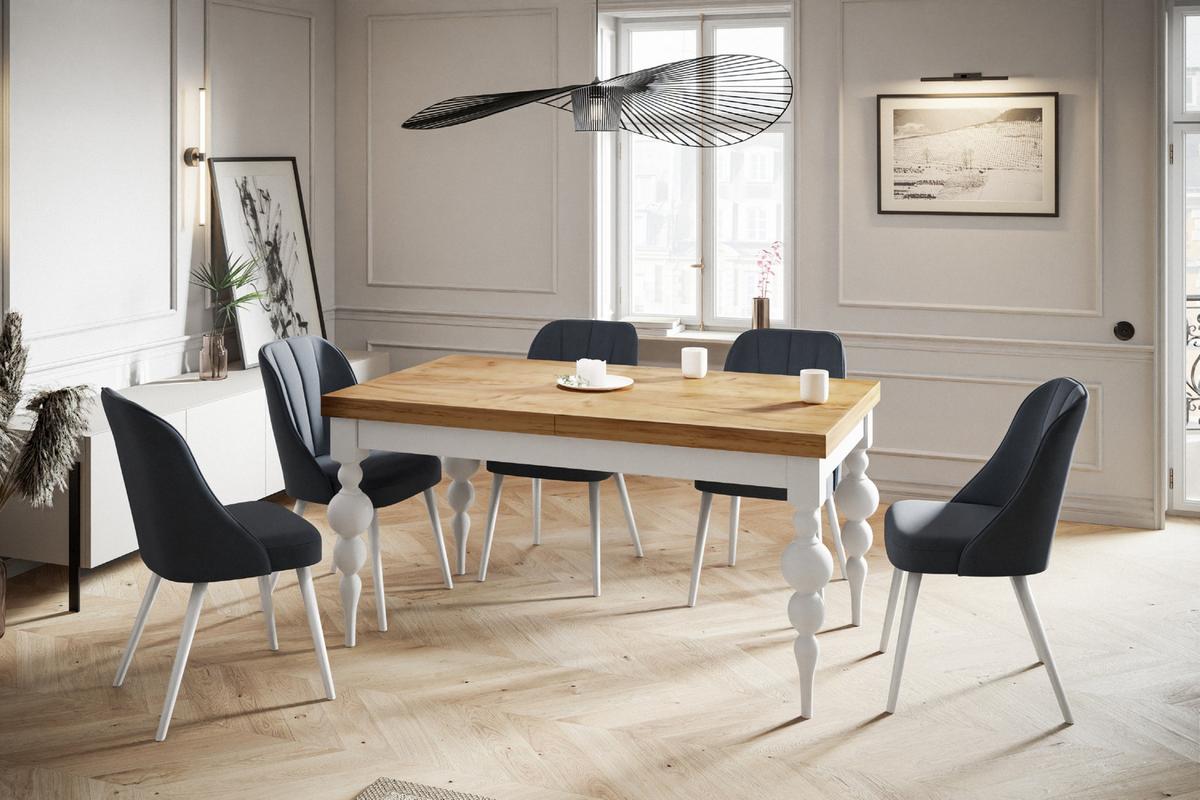 RECHTECKIGER Esszimmertisch LENA, ausziehbarer Tisch, Größe: 120-160X80X78,5 cm, Wohnzimmertisch Farbe: CRAFT, mit Tischbeinen in Farbe Weiß - Braun/Weiß, Holzwerkstoff (120/80/79cm) - Alpi-Möbel
