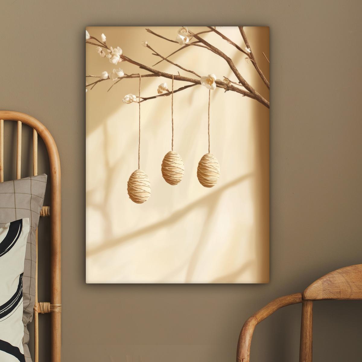 LEINWANDBILD Beige - Osterkuchen - Eier Wandbild Wohnzimmer 60x80 cm - Beige, Textil (60/80cm) - MuchoWow