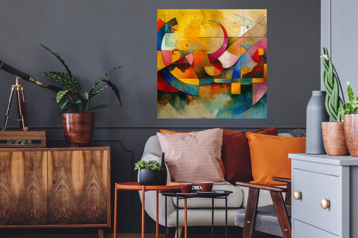 WANDTATTOO Kunst - Abstrakt - Modern Wanddeko 50x50 cm - Gelb, Kunststoff (50/50/0.1cm) - MuchoWow