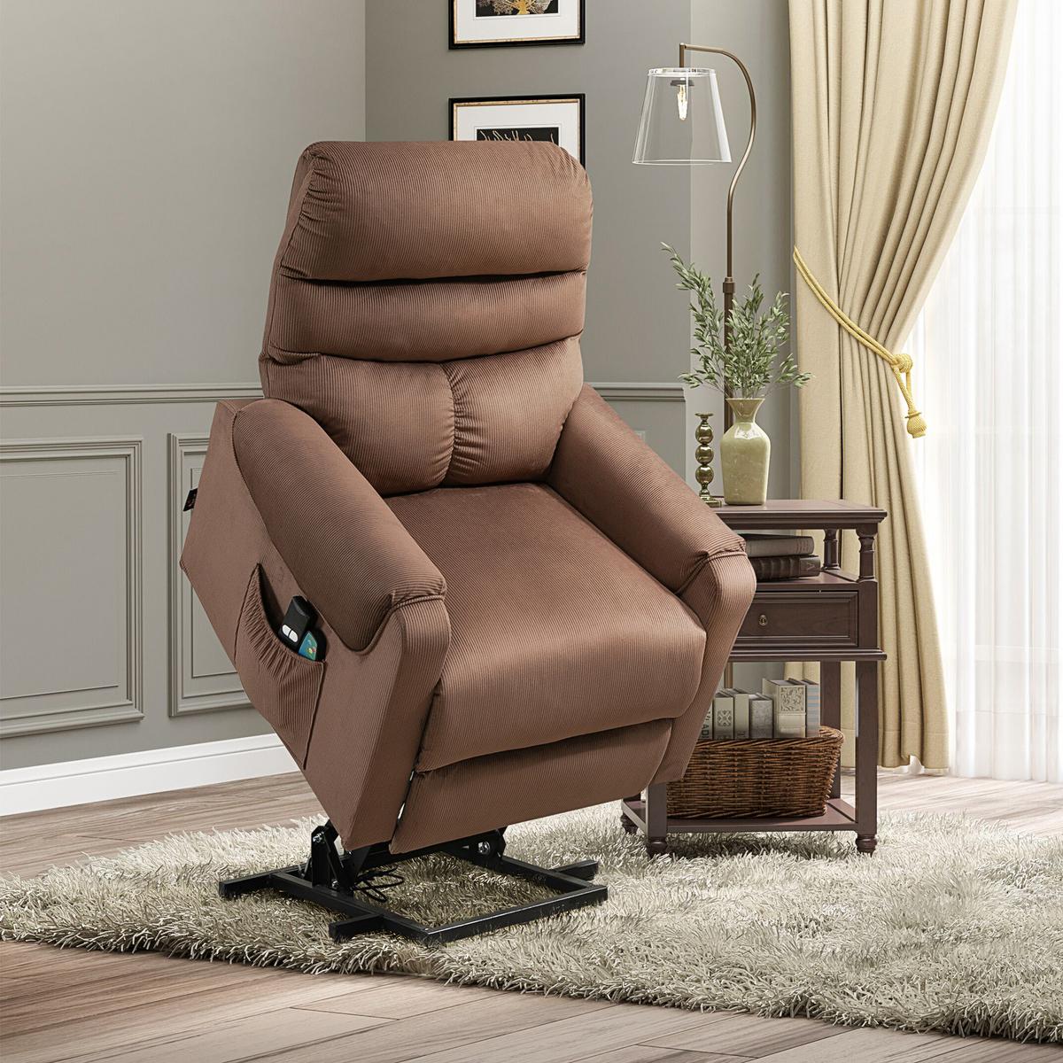 FERNSEHSESSEL Sessel mit Aufstehhilfe mit Massagefunktion Heizung Braun - Schwarz/Braun, Textil/Metall (83/110/93cm) - HOMCOM