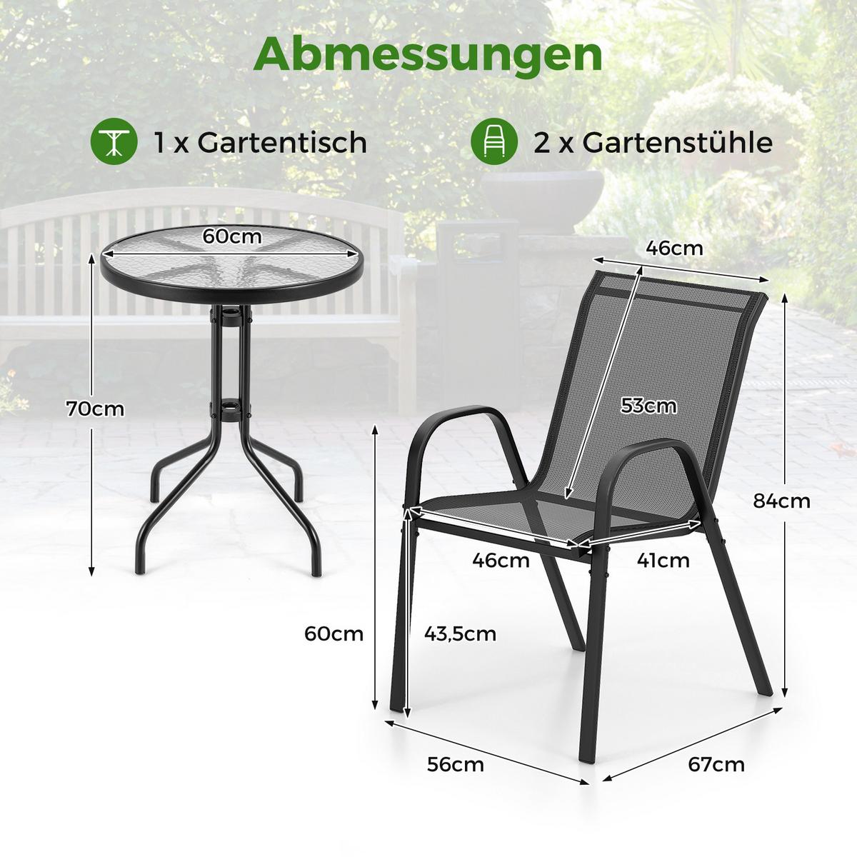 BALKONMÖBEL Set Balkon(3-teilig) - Grau, Metall (67/83/55cm) - COSTWAY