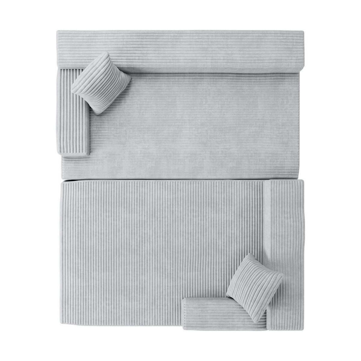 SOFA Coredo hellgrau Cord - Hellgrau, Textil (250/155cm) - Juskys