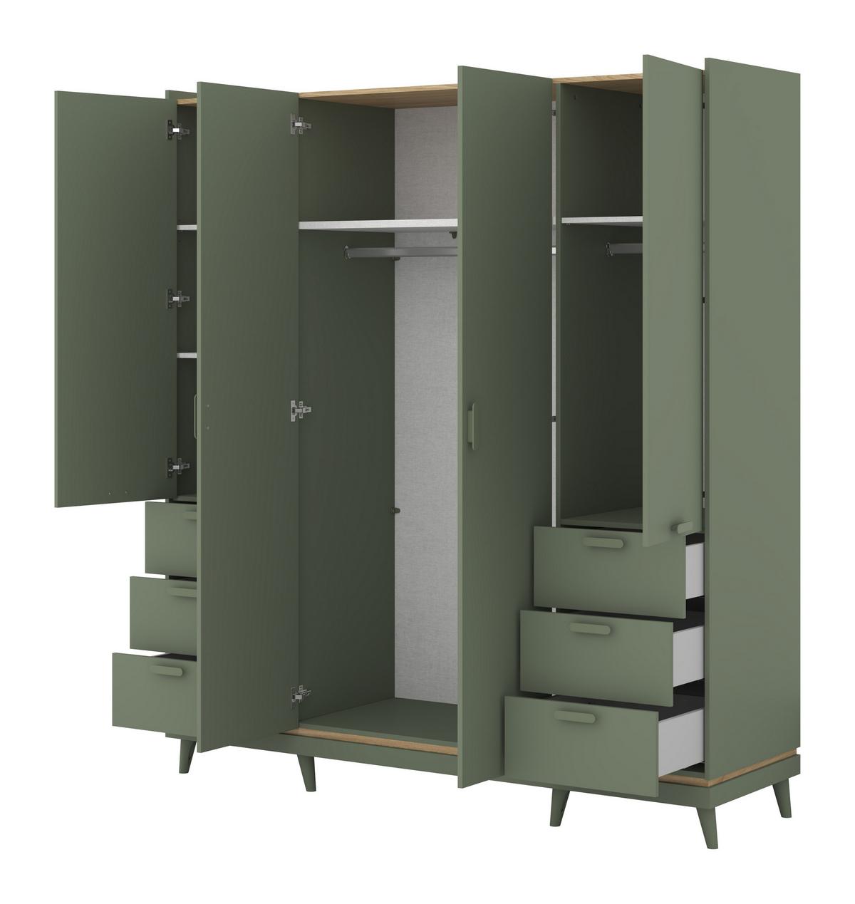 DREHTÜRENSCHRANK ACARA 190/214.5/57,4 cm 4-türig Grün - Grün, Holzwerkstoff (190/214.5/57.4cm) - MASSENO