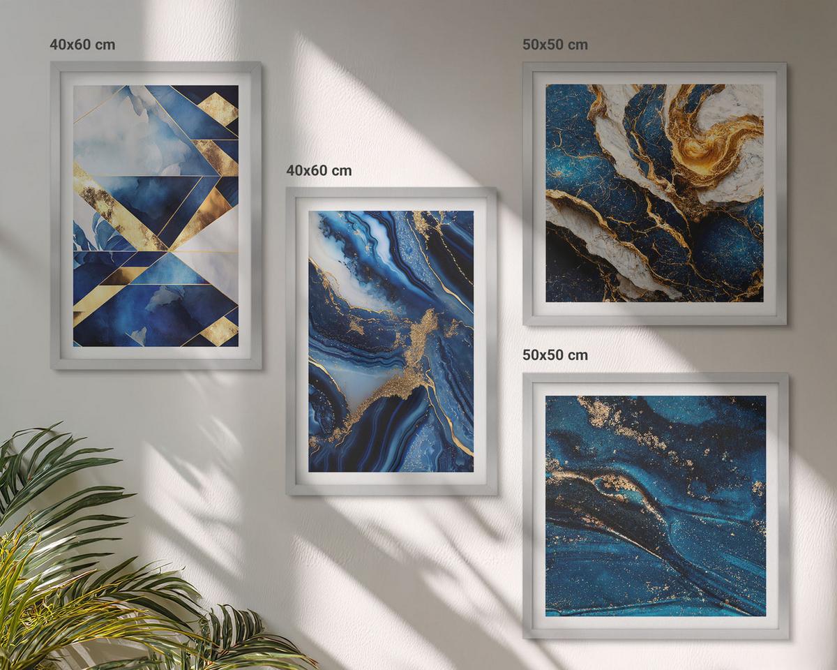 BILDER SET 4er Set - 50x50 cm & 40x60 cm Silberner Rahmen - Abstrakte, elegante Muster - Silberfarben, Kunststoff (50/50cm) - TULUP