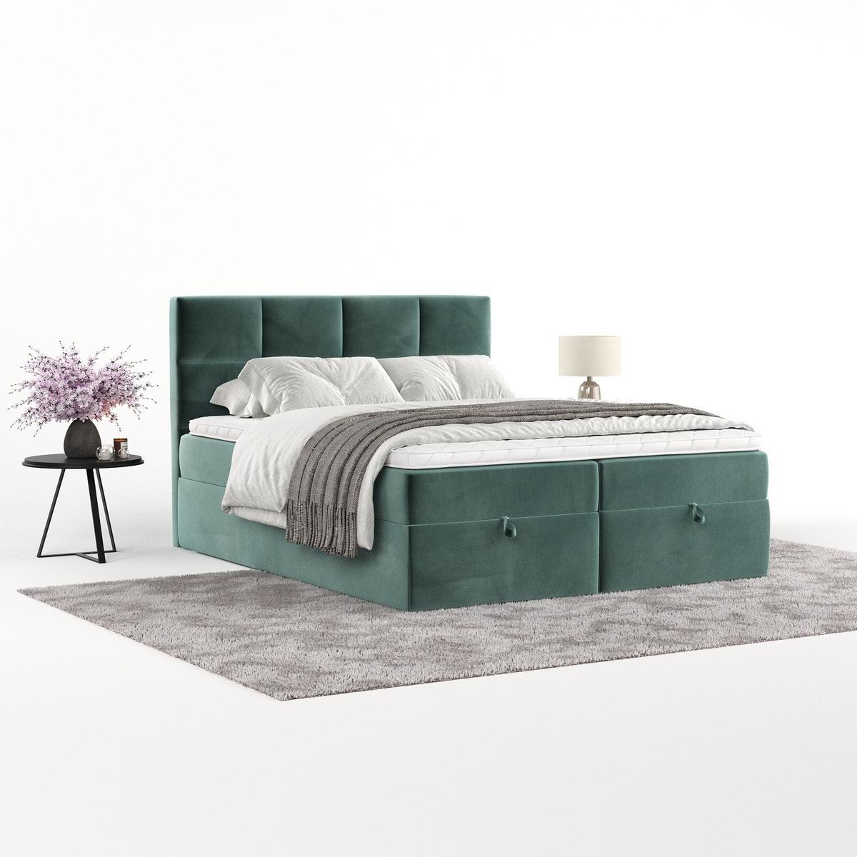 BOXBETT Velto 140/200 cm Türkis im Kronos Stoff - Türkis/Schwarz, Holz/Holzwerkstoff (140/200cm) - AltaBeds