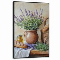 LEINWAND Bilder mit Rahmen - Lavendel - Brot - Stilleben - 80x120 - Flieder, Textil (80/120cm) - MuchoWow