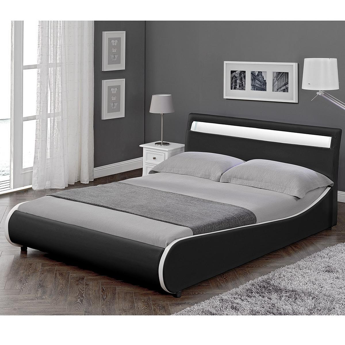 POLSTERBETT Valencia mit LED-Beleuchtung - Schwarz, Textil (140/200cm) - Corium