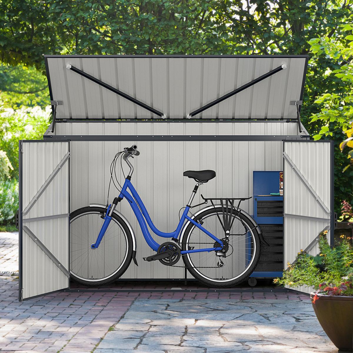 MÜLLTONNENBOX mit abschließbarer Tür grau - Grau, Metall (158/127/79cm) - COSTWAY