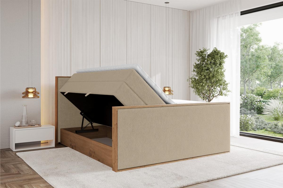 BOXSPRINGBETT LOLLI9 -Z-KING 120x200 - H3/H4 Creme - Champagner, Holzwerkstoff (120/200cm) - ALTDECOR