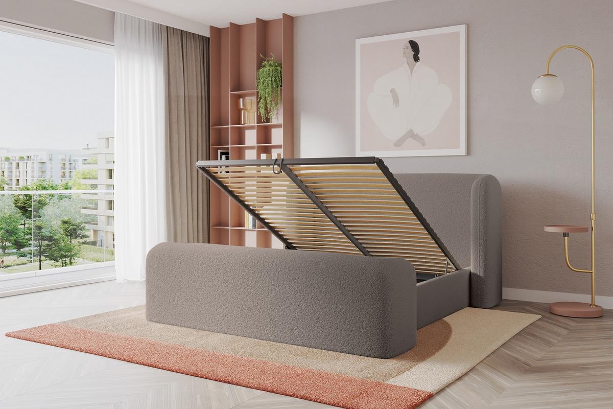 POLSTERBETT mit Bettkasten, Fußteil und Lattenrost, Bett mit Matratze H3/H4 - ESTI-Z 140x200 Braun - Braun, Holzwerkstoff/Textil (140/200cm) - ALTDECOR