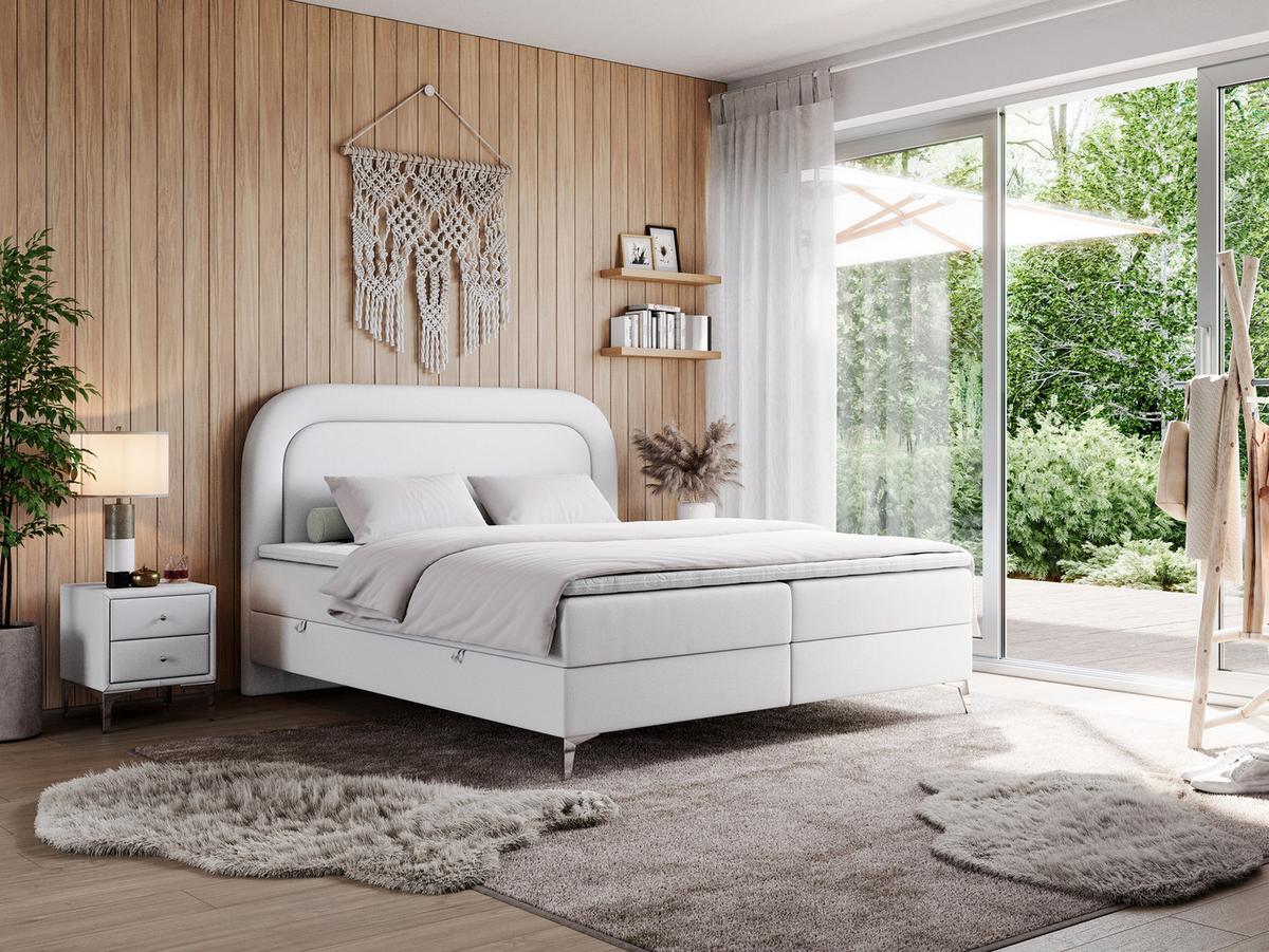 BOXBETT EIRA 120/200 Weiß Kunstleder - H3 - Silberfarben/Weiß, Holz/Textil (120/200cm) - MKS