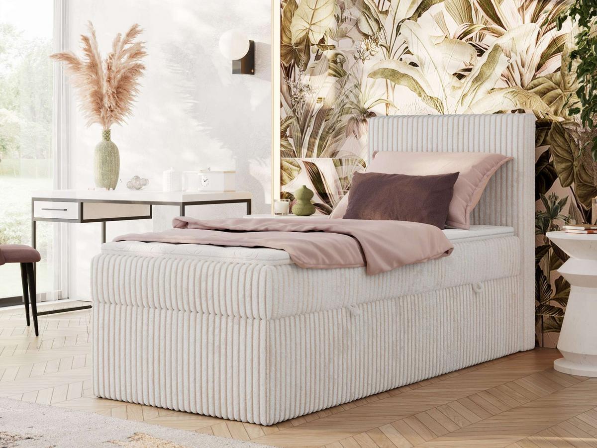 BOXBETT TILIANO 90/200 - Beige Cord - H4 - Visco Topper - Rechts - Beige, Textil (90/200cm) - MKS