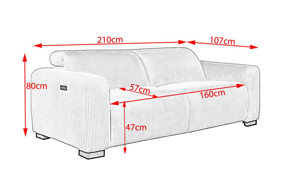 SOFA FINN Grau Cord - Schwarz/Grau, Kunststoff/Textil (210/80/107cm) - KAWOLA
