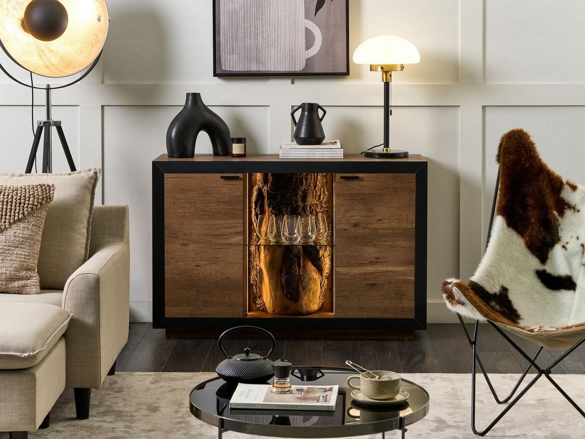 SCHRANK Braun/Schwarz Marana - Schwarz, Holzwerkstoff (120/75/42cm) - Beliani