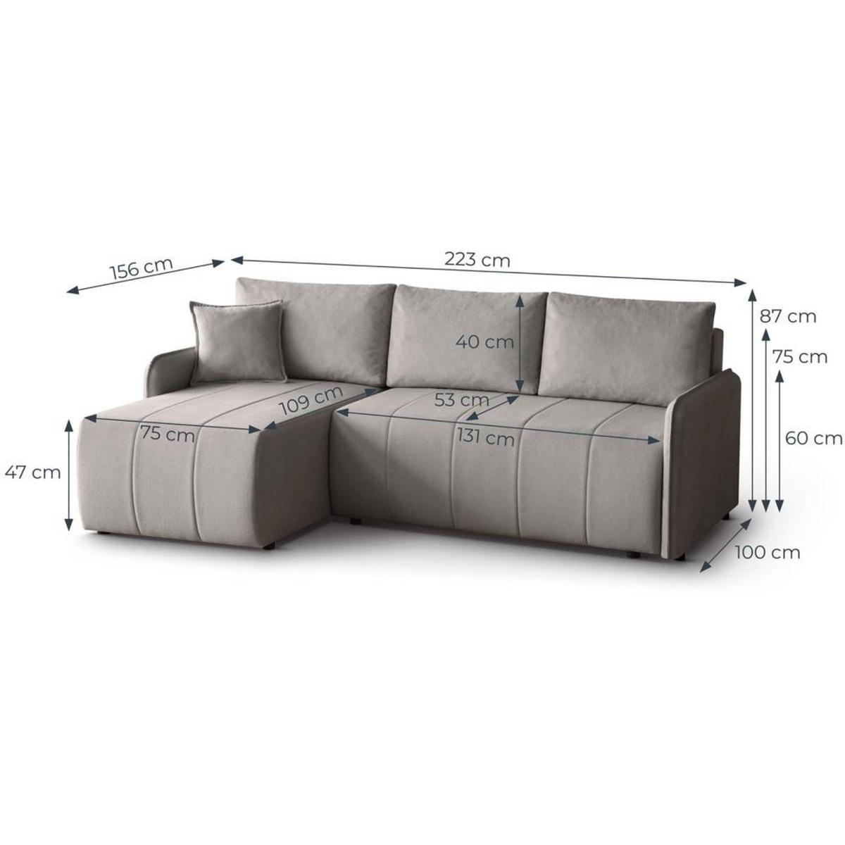 ECKSCHLAFSOFA Capri beige - Beige/Schwarz, Kunststoff/Textil (223/156cm) - Beautysofa