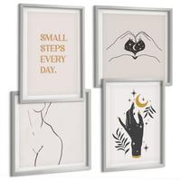 BILDER SET 4er Set - 50x50 cm & 40x60 cm Silberner Rahmen - Minimalistische Boho-Illustrationen - Silberfarben, Kunststoff (50/50cm) - TULUP