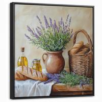 LEINWAND Bilder mit Rahmen - Lavendel - Brot - Stilleben - 50x50 - Flieder, Textil (50/50cm) - MuchoWow