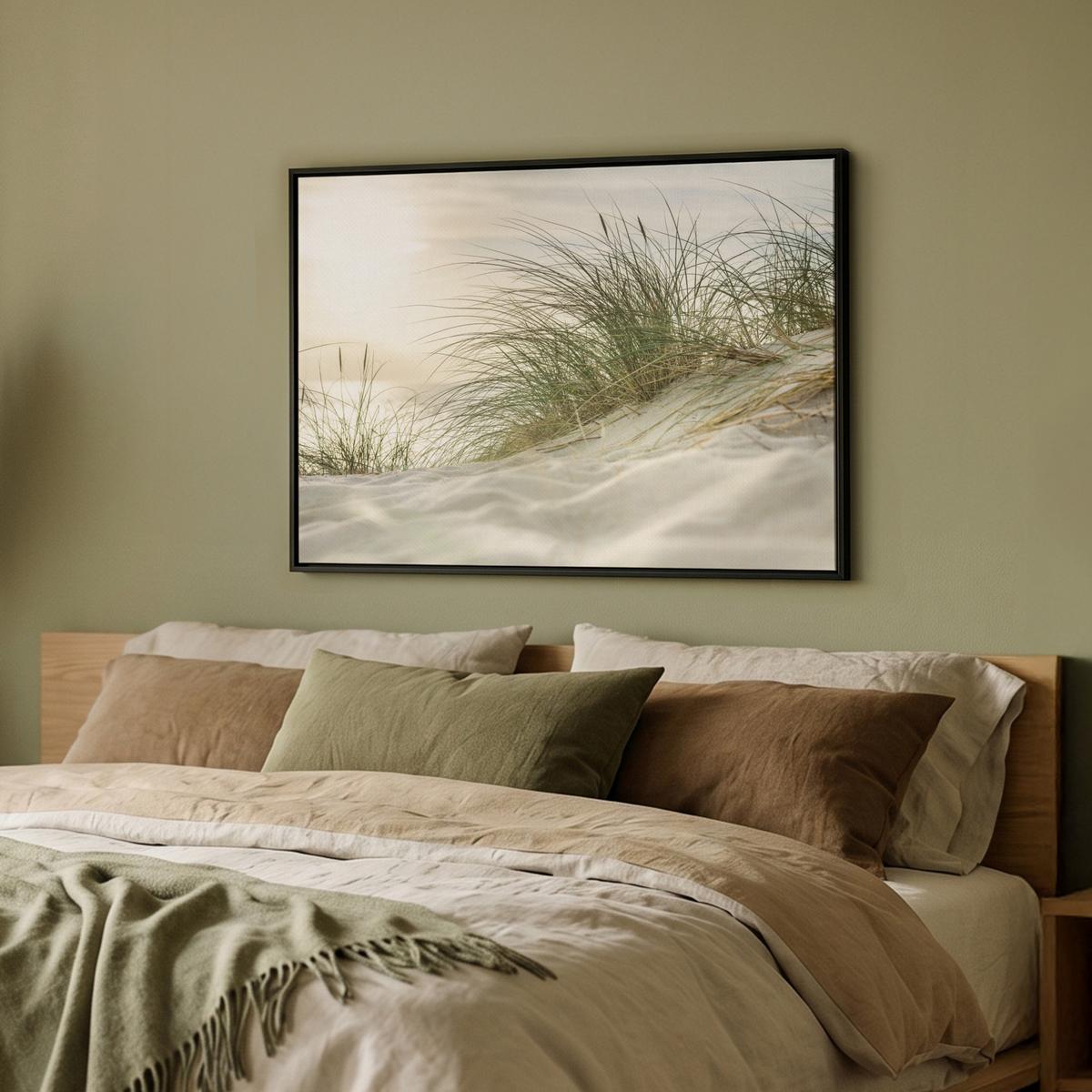 LEINWAND Bilder mit Rahmen - Dünen mit Strandhafer in der Sonne des Nationalparks Schleswig-Holsteinisches Wattenmeer - 80x60 - Creme, Textil (80/60cm) - MuchoWow