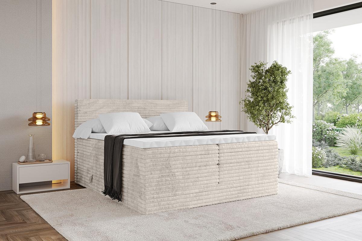 BOXSPRINGBETT mit Matratze H3|H4 und Lattenrost - TOLO KING-v1 120x200 Cord - Creme - Creme, Holzwerkstoff (120/200cm)