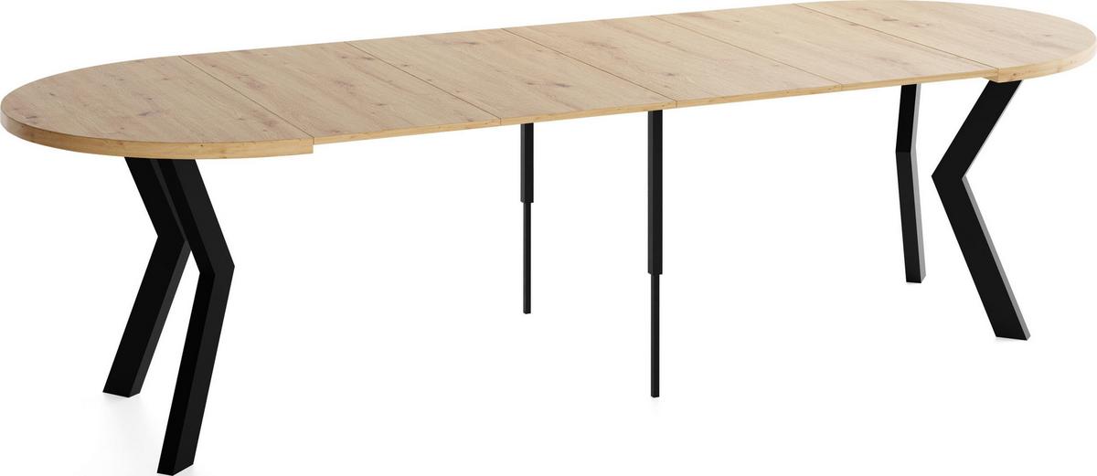 ESSTISCH Savio rund ausziehbar verlängerbar XXL, Eiche Artisan Hellbraun 100-300/100/77 cm - Schwarz/Eiche Artisan, Holz/Holzwerkstoff (100/300/77cm) - WFL GROUP