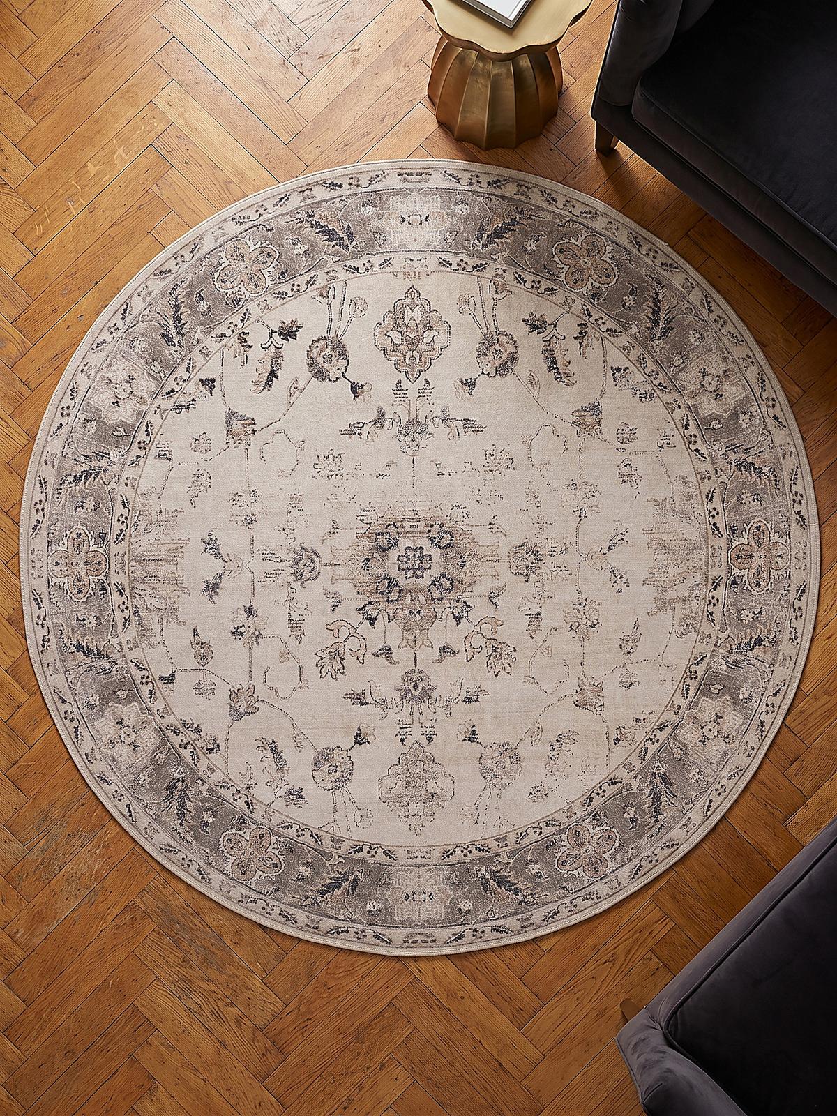 TEPPICH Kurzflor, waschbar, mit floralen Ornamenten, aus Polyester, VERNANTE in Beige-Grau, Ø 120 cm - Beige, Textil (120/120cm) - KADIMA DESIGN